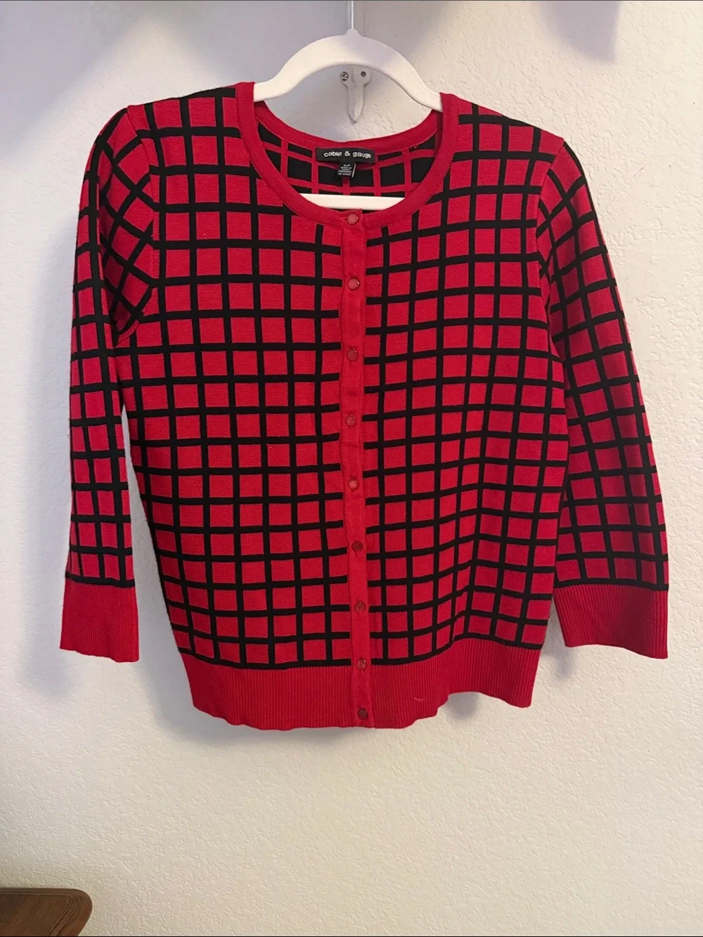 Cable & Gauge Red and Black Windowpane Cardigan - Picture 1 of 5